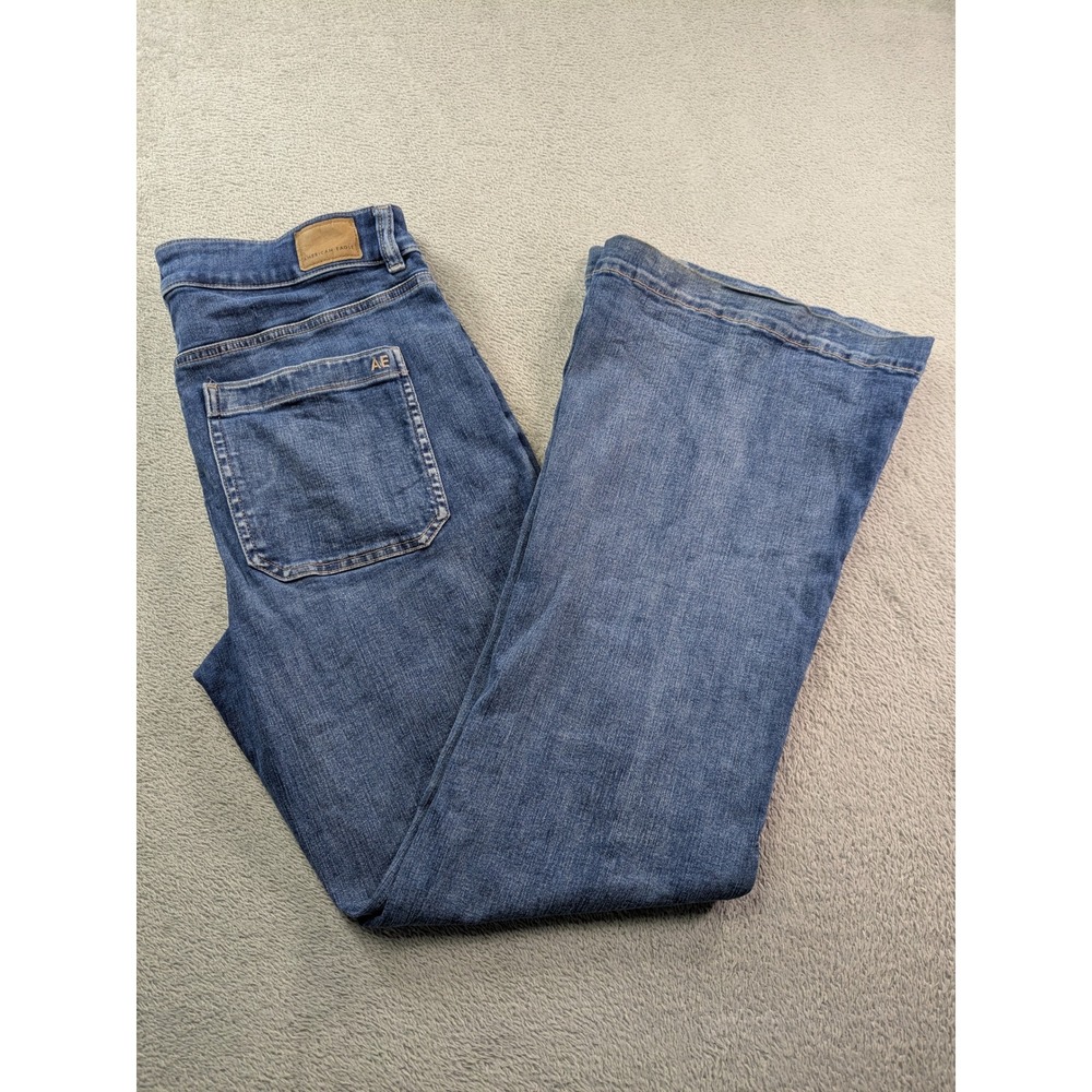 American Eagle Super Hi-Rise Flare Jeans Blue Next Level Stretch 14 Long Womens